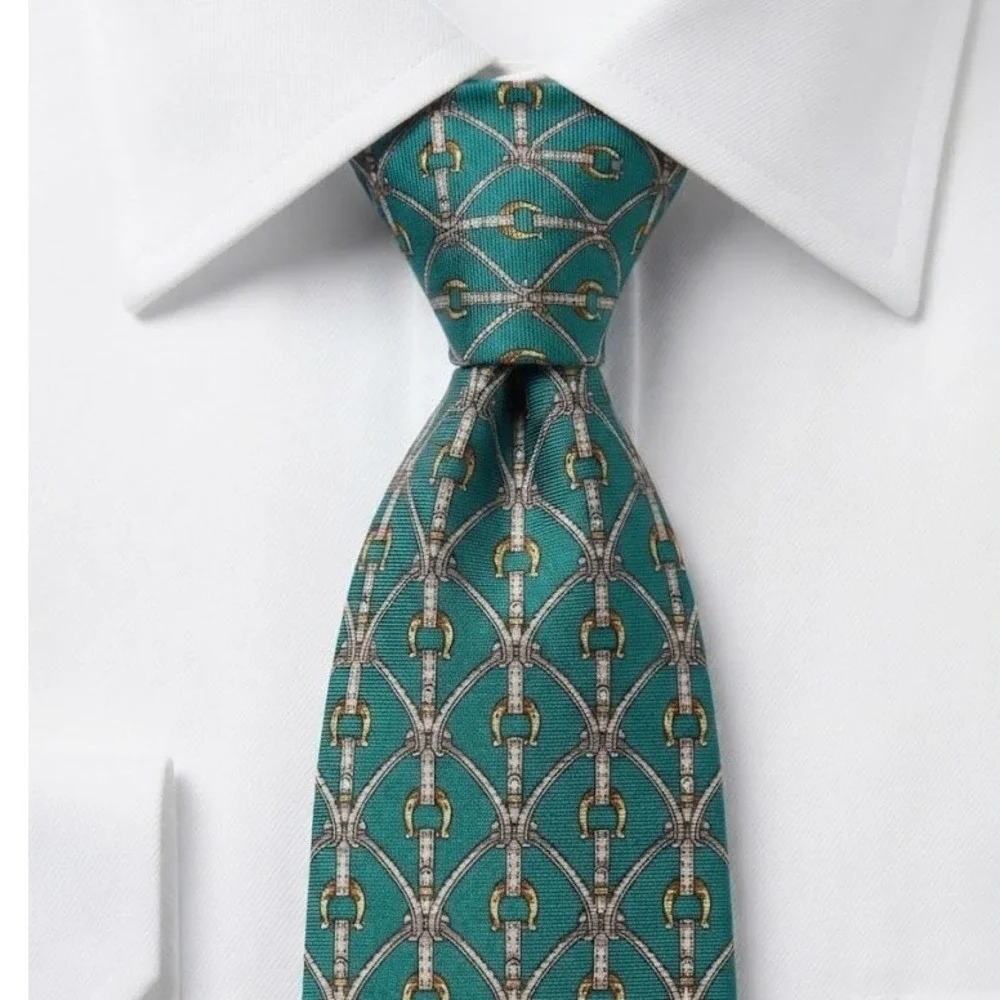 Brooks Brothers Makers Silk Tie Green Equestrian Bit Bridle USA 4x59 - CJ